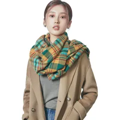 【色: チェックグリーン×イエロー】冬 ファッション 厚手 肩掛け 人気 防寒