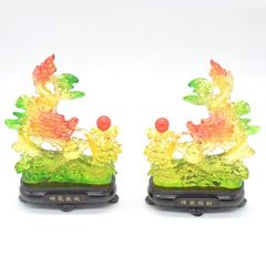 龍 ペアセット 如意宝珠 樹脂製置物 風水インテリア 黒台座付き 17cm