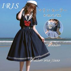 セーラー ワンピース レディース 襟付き 半袖 2色 S-XL フレア ひざ丈 春夏秋 マリン かわいい シンプル おしゃれ ラブリー キュート ガーリー リボン 原宿系 Aライン 蝶結び 膝下丈 学生服hyxz21