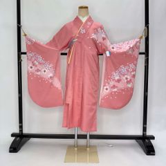 二尺袖 単品 卒業式着物 ピンク 裄70.6cm LLサイズ  袴用着物 化繊 中古 4571