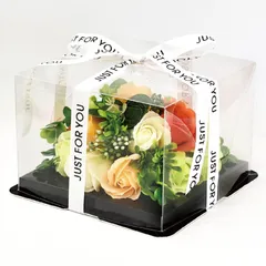 新品 ポピー名古屋 ソープフラワー シャボンフラワー 造花 ギフト プレゼント ブーケボックス バラ ボックス 約21cm リボン付き S-2800 オレンジ