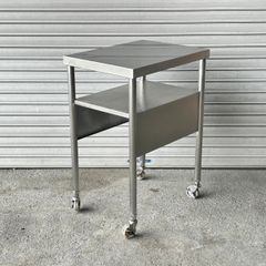 【送料無料】ステンレス作業台 キャスター付き W410×D550×H770～830 固定中棚付 調理台 移動台 ワゴン 業務用 厨房 中古 No.2/4 ※お急ぎの方注意