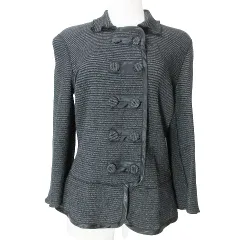 ジョルジオアルマーニ GIORGIO ARMANI ニット ジャケット 上着 8分袖 ダブル ラメ パイピング 44 L相当 黒 ブラック ■GY31 Xのサムネイル