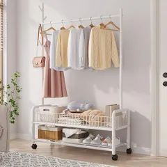 組立簡単 メッシュ棚付 耐久 多機能収納 頑丈 洋服収納ラック 幅90×奥行35×高さ176cm 衣類収納ラック 高耐荷重 おしゃれ キャスター付き ハンガーラック (ホワイト) Vinteky