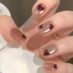 Liberte555 ネイルチップ ハート アーモンド ショート 韓国 ギャル 可愛い フレンチ つけ爪 nail グッズ(レッド1,  ショート)