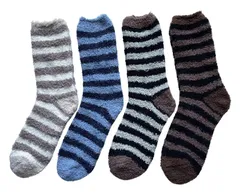 [モードセレクト] ふわふわソックス メンズ 4足組 あったか 厚手 冬 靴下 メンズ 厚手 冬 もこもこ 柔らかいルームソックス ボーダー4足セット（色お任せ） D24