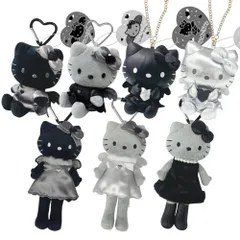 サンリオ ハローキティ マスコット エンジェル スタイルアップ 合皮 チャーム ぬいぐるみ カラビナ ホルダー 白黒 モノトーン
