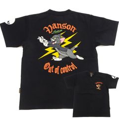 トム & ジェリー バンソン 半袖Tシャツ VANSON カスタムデザイン Out of Control 刺繍Tシャツ TJV-2512 ブラック 新品