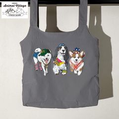 CORISCO コリスコ Animal village 猫 犬 プリント エコバッグ 手提げ バッグ お買い物袋 アニマルプリント かわいい 動物プリント レディース ポリリップ GRAY 111921 グレー 犬