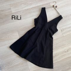 RiLi リリ ジャンパースカート Vネック ワンピース Fサイズ ブラック レディース