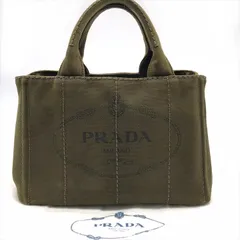 良品 PRADA プラダ カナパ キャンバス トート ハンド バッグ カーキ レディース k5151