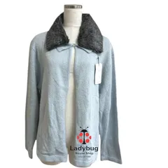 イマーナ 美品 レディース ニットカーディガン 長袖 ラメニット ファー襟 ティペット付き 水色 ブルー 無地 3L 大きいサイズ 冬 防寒 暖かい 上品 きれいめ 大人可愛い おしゃれ 高級感 羽織り 人気 ブランド デイリー 普段使い コーデ自在 お出かけ