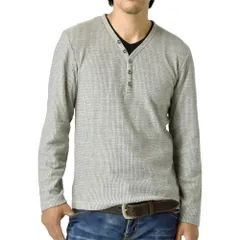 長袖カットソー 《20グレー》 新品 未使用  畔ワッフル Yヘンリー【D1U】【ゆうパケット】 ファッション メンズ トップス 