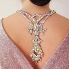 ベリーダンス アクセサリー ゴールド ネックレス バックネックレス 背中 背中ネックレス ダンスアクセ 社交ダンス サルサ モダンダンス ベリーダンス 競技ダンス ステージ衣装 華やか 豪華 高級 輝き 社交ダンス用アクセサリー  舞台 小物 ビジュー