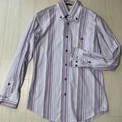 バ－バリーブラックレーベル シャツ コットン ストライプ 長袖 秋冬～通年 メンズ S相当 紫 パープル G0027