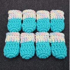 ゴム2段★椅子脚カバー★椅子ソックス★ターコイズ×miカラー①手編み小学校◎8個