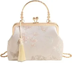 Liebendo パーティーバッグ がま口 ハンドバッグ パール チェーン付 ポーチ レディース 浴衣 和装 振袖 卒業式 結婚式(ベージュ)