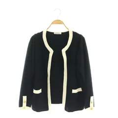 マディソンブルー MADISONBLUE 23AW NO COLLAR SHORT JK ノーカラージャケット バイカラー ニット 01 S 黒 ブラック 白 ホワイト MB234-8012 /KO ■OSのサムネイル