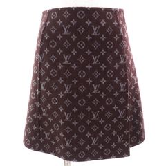 極美品△LOUIS VUITTON ルイヴィトン 21AW 1A90Z6  モノグラム マルタンガール ウール シルク ロゴボタン ミニスカート ブラウン グレー 34 イタリア製 正規品 レディース