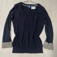 バーバリーロンドン ブルーレーベル セーター ノバチェック コットン 無地 長袖 秋冬～通年 レディース M相当黒 ブラック系 G0055