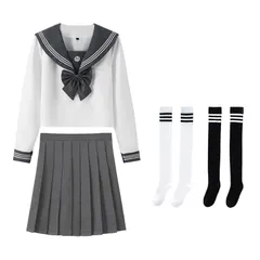 新品 [Moerstar] セーラー服 本格制服 JK 女子高生 フルセット 制服 長袖と半袖の2種類 JK 3本線 関西襟 スクールスカート コスプレ レディース 高校生 中学生 かわいい 仮装 ハロウィン 学園祭 文化祭 プレゼント ブラウス+スカート+リ