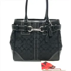 美品 COACH コーチ シグネチャー キャンバス レザー ロゴ金具 ハンド トート バッグ グレー ブラック m12917