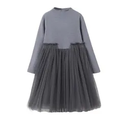 【新品】 [VIISEN] 女の子 ワンピース 長袖 キッズ 法事 冠婚葬祭 葬服 黒 チュール スカート 子供服 フォーマル ワンピース 通学 入園式 入学式 通園 卒業式 120-165CM(グレー 1,120) 1