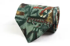 レノマ ブランド ネクタイ 総柄 幾何学模様 シルク イタリア製 メンズ グリーン renoma 【中古】