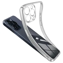 iPhone 15ProMax ケース カバー コンパクト スリム メッキ カラー スマホ 衝撃吸収 透明 クリア シリコン ソフトケース TPU シルバー