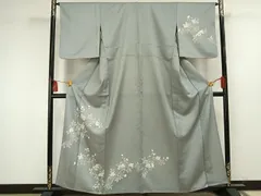 平和屋着物▽訪問着　単衣　枝花文　正絹　逸品　AAAU8546fy