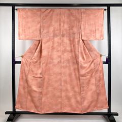 A◇着物くつろぎ 単衣 亀甲花入の地模様 宍色 正絹 色無地 着物 46 