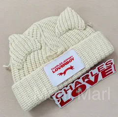 LOVERBOY ニット帽ビーニー　正規品　ベージュ　白　うさぎ チャールズ ジェフリー ラバーボーイ CHARLES JEFFREY LOVERBOY