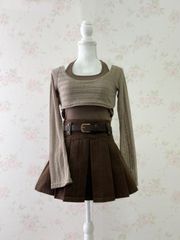 SPINNS ATTITUDE MAKES STYLE Pleated Belt Skirt (Brown)