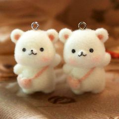 クマ くま 人形　1個　ホワイト フロッキー バッグチャーム マスコット ストラップ アクセサリーパーツ 【doll025 A 1個】