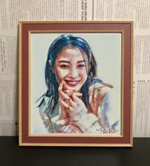 女優画13 額装品　額縁寸法34cm×25cm　ペン画　カラー着色　定款付き 女優画13 額装品額縁寸法34cm×25cmペン画カラー着色定款付き
