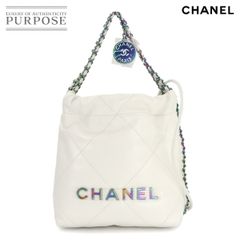 未使用 展示品 シャネル CHANEL 22 ミニ 2way チェーン ハンド ショルダー バッグ レザー ホワイト AS3980 レインボー 金具 90280629