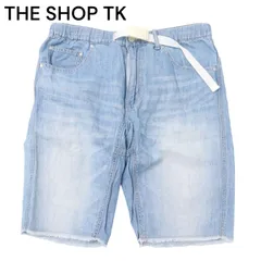 THE SHOP TK タケオキクチ 春夏★ 麻 リネン混 USED加工 カットオフ デニム ショート パンツ ジーンズ Sz.M メンズのサムネイル
