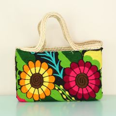 メキシコ手編み 花柄刺繍カゴバッグ 006