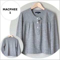 【美品♪】マカフィー　バンドカラーニットブラウス　ライトグレー