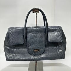 ★-30 GENULNE PYHON SKCN パイソン ヘビ革 ハンドバッグ ブルー系 留め口 金具 レディース バッグ