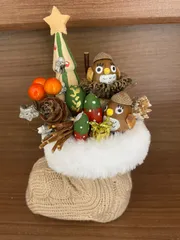 クリスマスブーツ　オブジェ　どんぐりアート　ハンドメイド