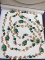 超ロング　艶々　ヴィンテージ　パールネックレス　瑠璃　ロココ風　チェーンベルト