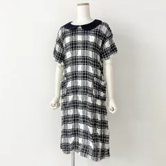 4a17 日本製 tricot COMME des GARCONS トリココムデギャルソン 半袖ワンピース チェックワンピース M ネイビー レディース 丸襟 春夏のサムネイル