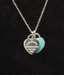 美品 ティファニー ネックレス SV925 リターントゥティファニー ダブルハートタグ ブルーエナメル レディース TIFFANY&Co.