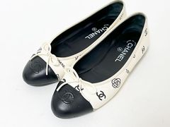 CHANEL シャネル レディース バレリーナ フラット シューズ 靴 カメリア プリント ラムスキン ホワイト ブラック サイズ:38 23P G39808 Y56339 K5342