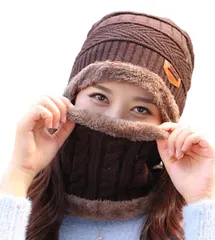 [ReiLuana] [レイルアナ] ネック ウォーマー ニット 帽子 キャップ ビーニー 防寒 保温 アウトドア 男女兼用 暖かい 人気 可愛い お洒落 カッコいい マフラー ストール 頭 首 伸縮性 小顔 効果 プレゼント クリスマス 冬 [ブラウン]