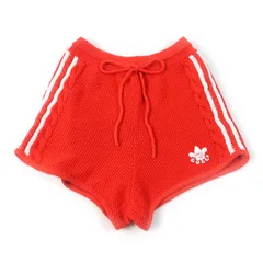 未使用品★GUCCI グッチ adidas アディダス 22AW 693835 リネン コットン混 トレフォイル刺繍入り ニット ショートパンツ オレンジ ホワイト M イタリア製 正規品 レディースのサムネイル
