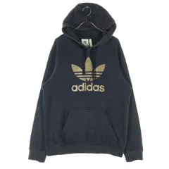 adidas アディダス トレフォイルロゴ プリント 長袖 パーカー L グレー メンズ 古着