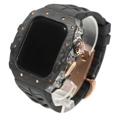 アップルウォッチS10 46mm カーボンケース 高級ケース カバー ブラック ／ローズゴールド