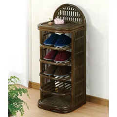 籐家具꧂ミラー付ラタンスリッパラック シューズ 靴 鏡 玄関収納 昭和